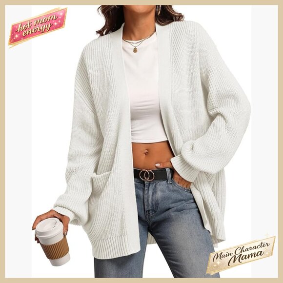 Sweaters - Oversized Chunky Knit Cardigan Sweater Open Front with Pockets Y2K Chic